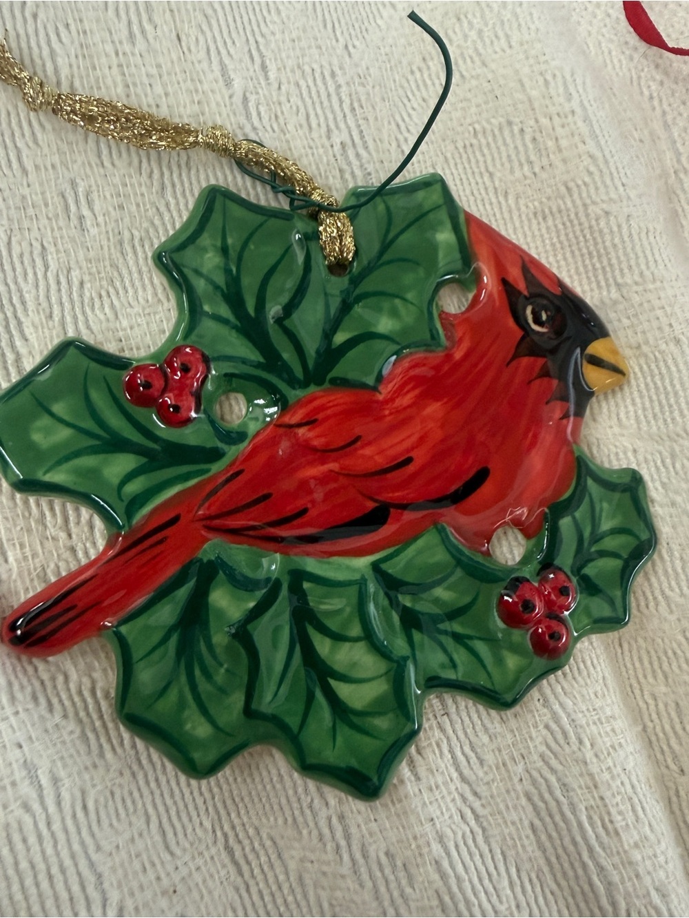 Gail Pittman Ref Cardinal Ceramic Holiday Bird Ornament -